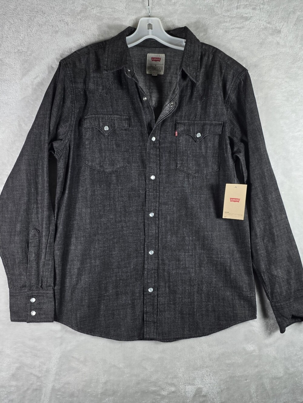 Levis Western Denim Long Sleeve Mens Size Medium Pearl Snap Black Cowboy NWT